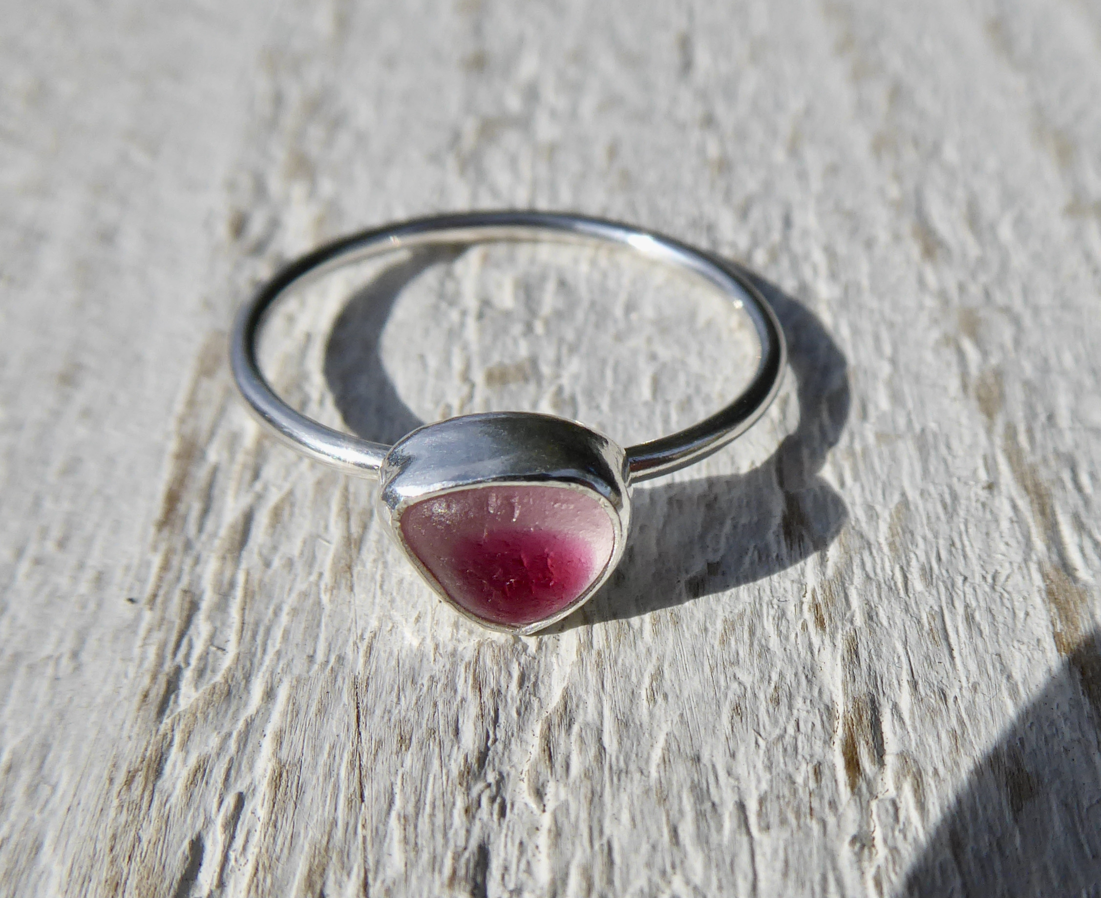 Pink Seaham Sea Glass and Silver Ring by Reclaimed in Silver