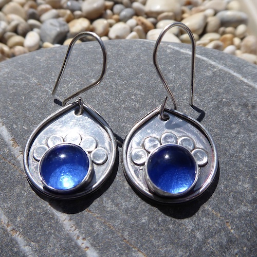 Cornflower Blue Cabochon & Silver Dangle Earrings made by Reclaimed In Silver