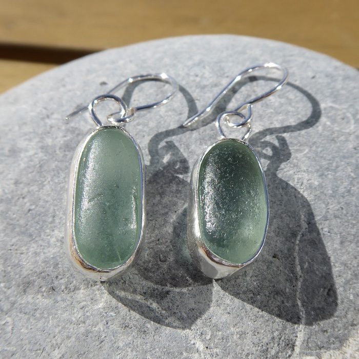 Aqua Bottle Stopper Sea Glass & Silver Earrings by Reclaimed in Silver - September 2026