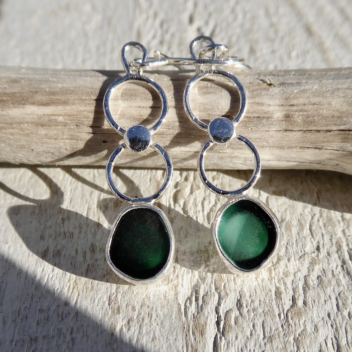 Racing Green Sea Glass & Silver Dangle Earrings by Reclaimed in Silver - September 2026