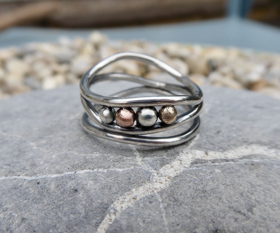Gold, Silver and Copper Baubles & Silver Wire Ring by Reclaimed in Silver - October 2026